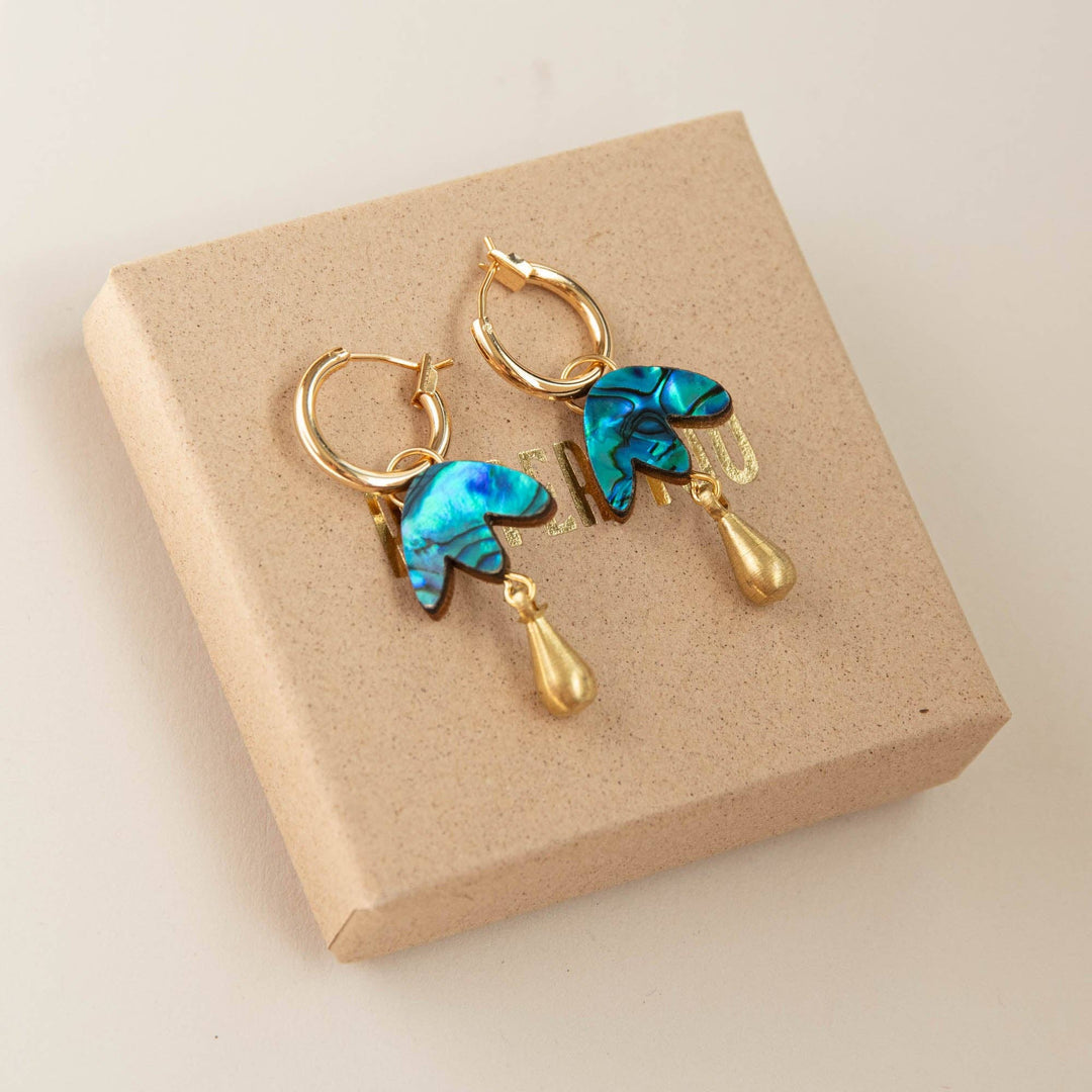 Petal Drop Hoop Earrings in Blue Abalone Veneer