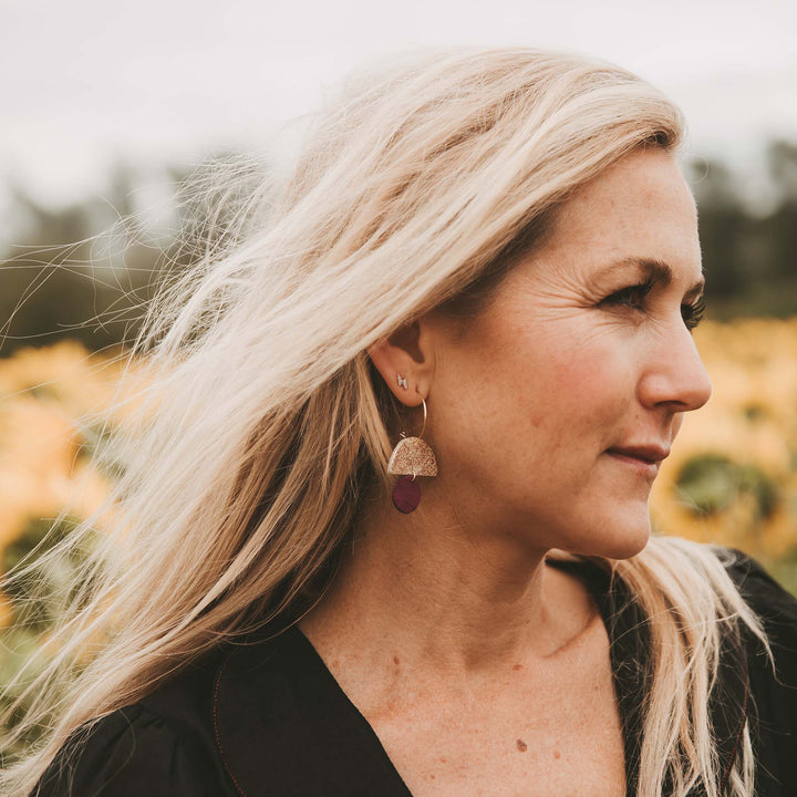 Sunrise Hoop Earrings Suede: Moss Green