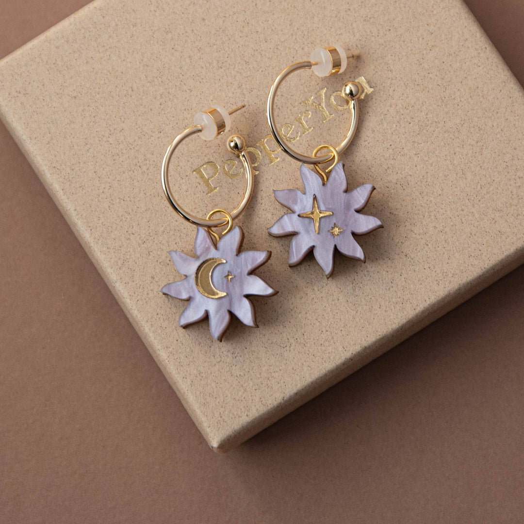 Sleepy Sun Hoops in Lilac Marble & Gold