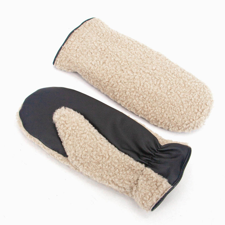 Cream Borg Mitten Gloves