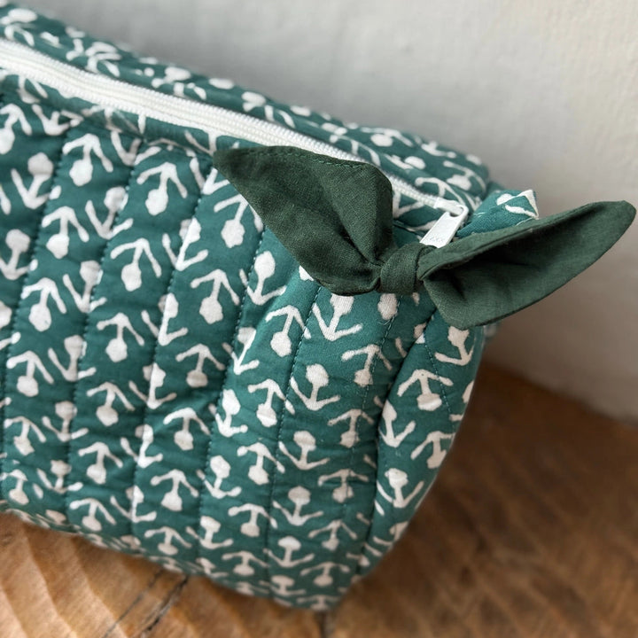 Hand Block Printed Wash Bag in Peacock Green