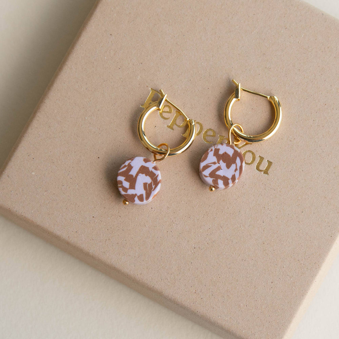Bits Circle Charm Hoop Earrings: Chocolate & Lilac