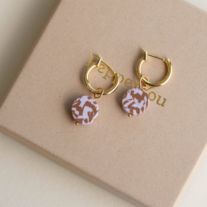 Bits Circle Charm Hoop Earrings: Chocolate & Lilac