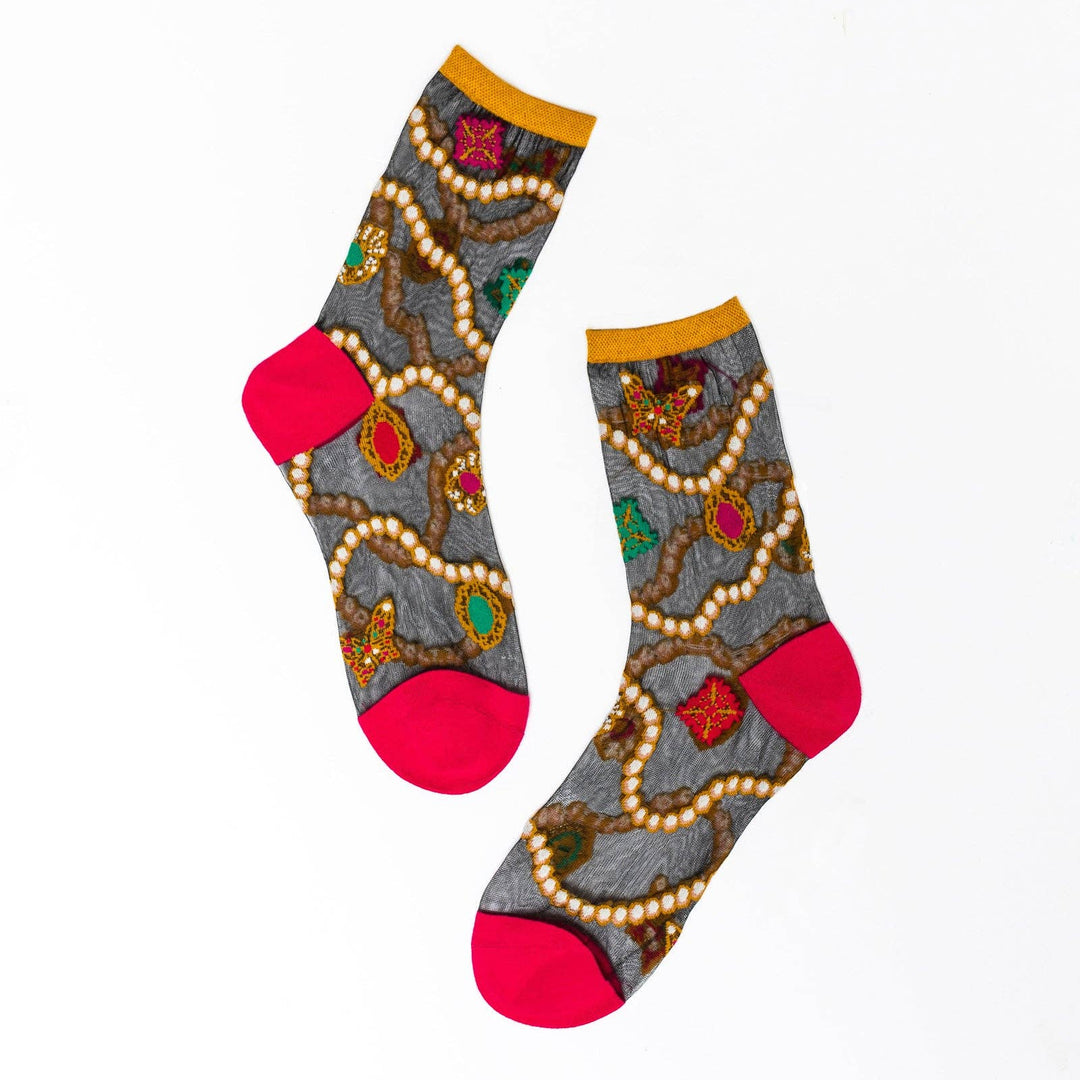 Pearls & Jewels Black Sheer Socks