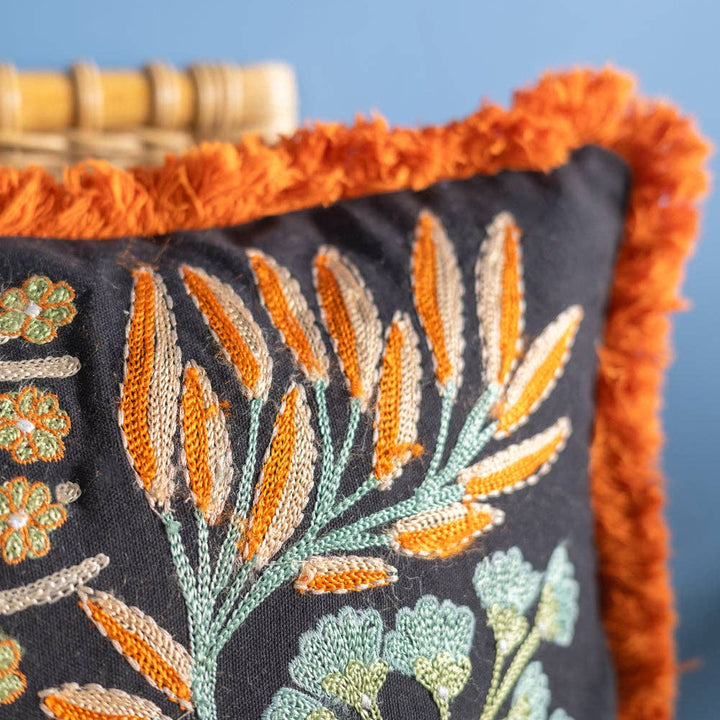 Botanical Embroidered Cushion Cover
