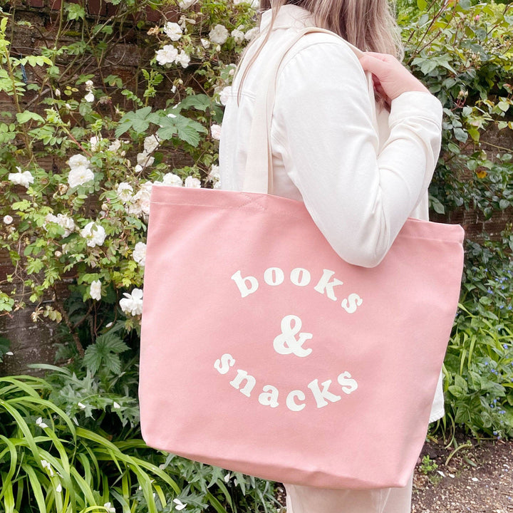 Books & Snacks - Blush Pink Canvas Tote Bag