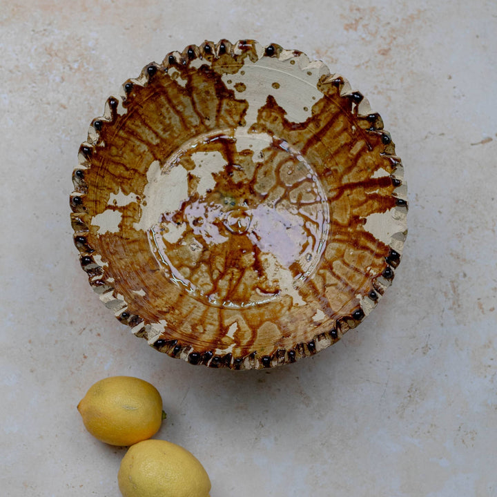 Moroccan Tamegroute Pedestal Bowl in Ochre - Large