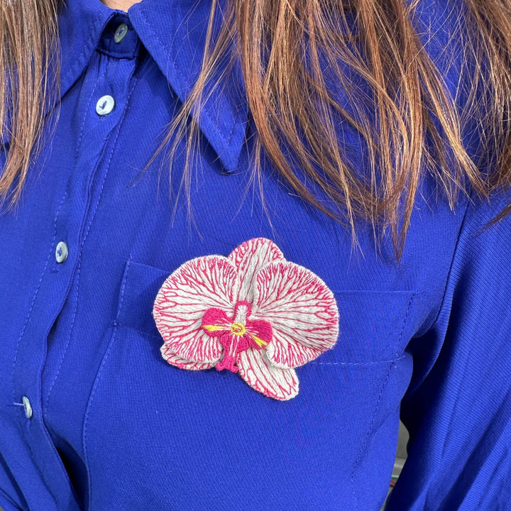 Orchid Embroidered Brooch - White Phalaenopsis