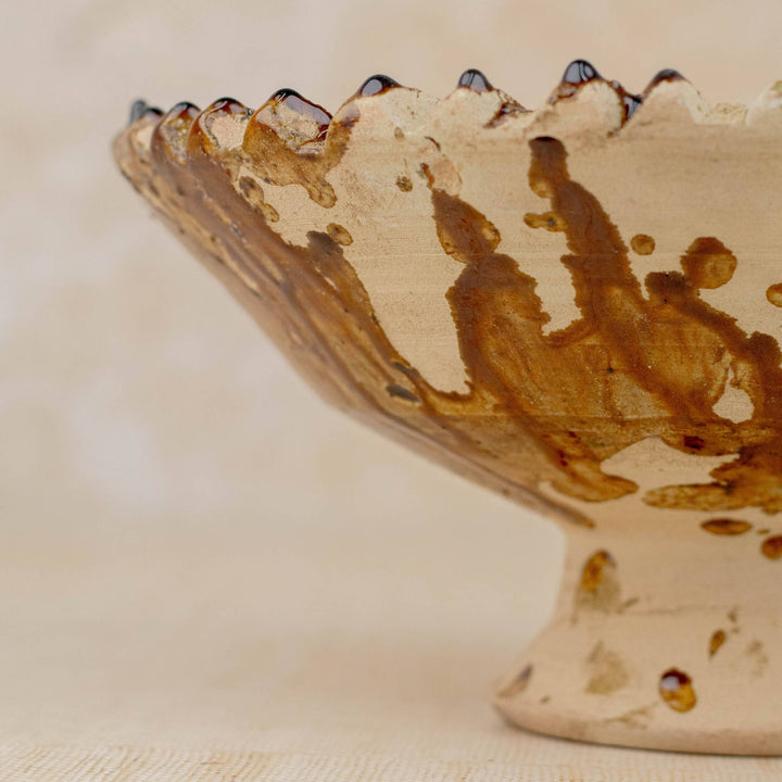Moroccan Tamegroute Pedestal Bowl in Ochre - Large