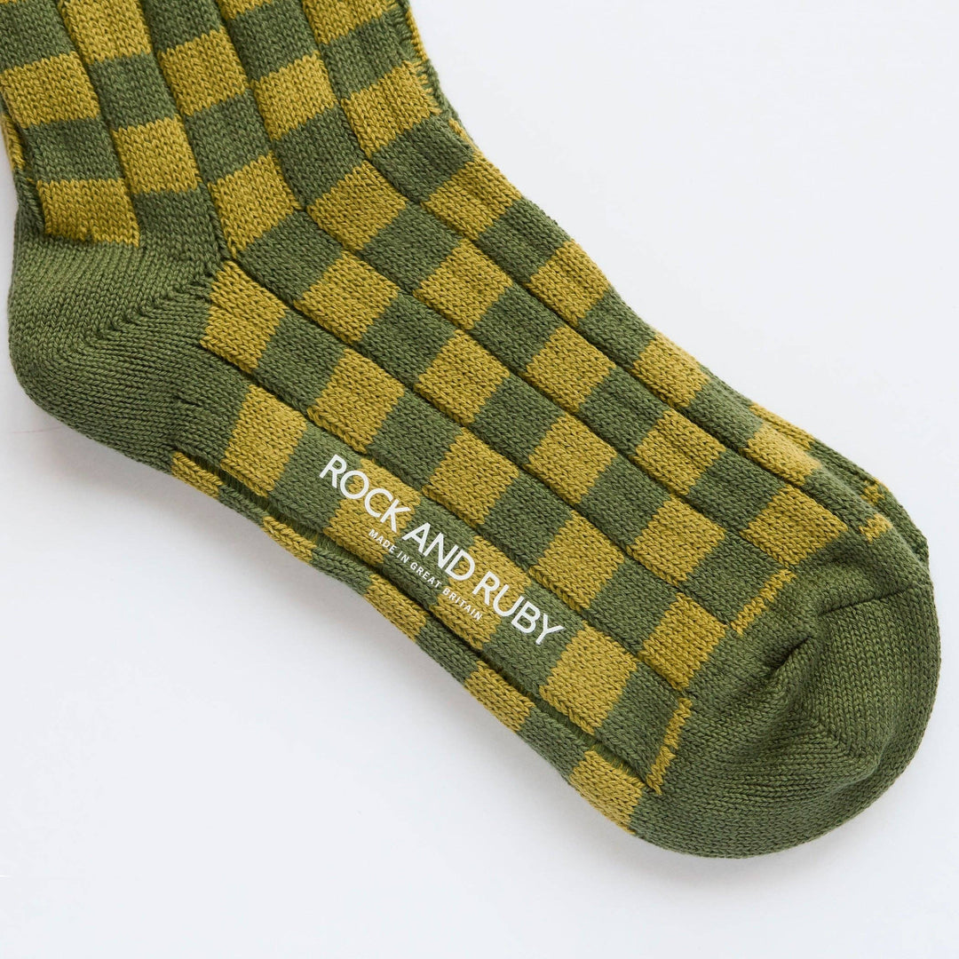 Hunter Green Edward Checked Cotton Socks
