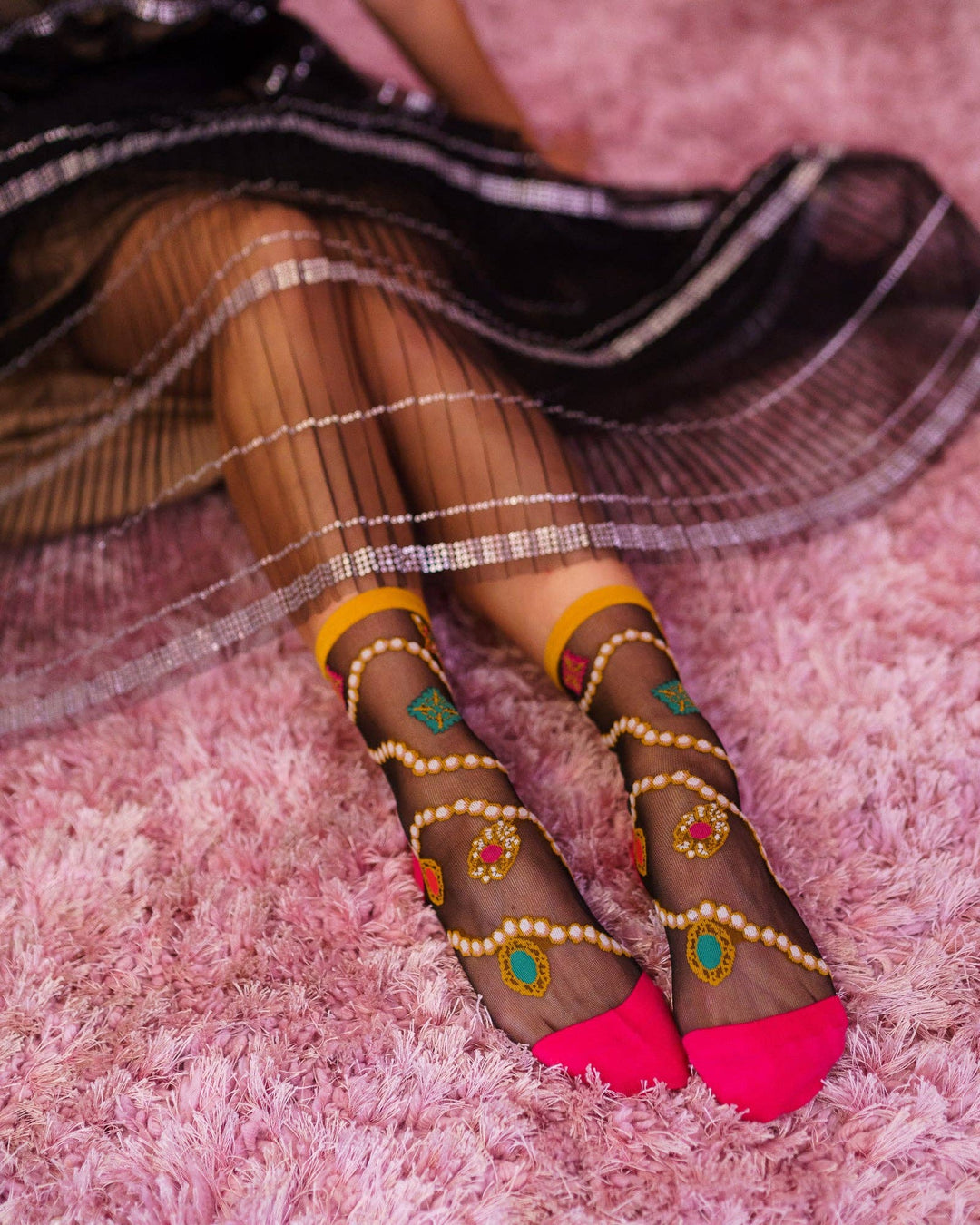 Pearls & Jewels Black Sheer Socks