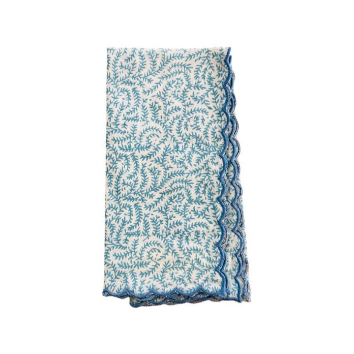 Set of 2 Hand Block Printed Cotton Napkins - Blue Wave