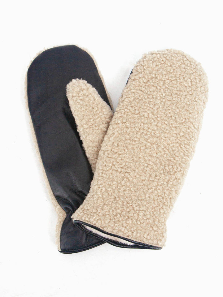 Cream Borg Mitten Gloves