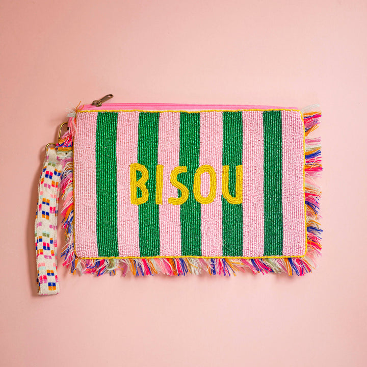Beaded Clutch Bag – Pink & Green Bisou