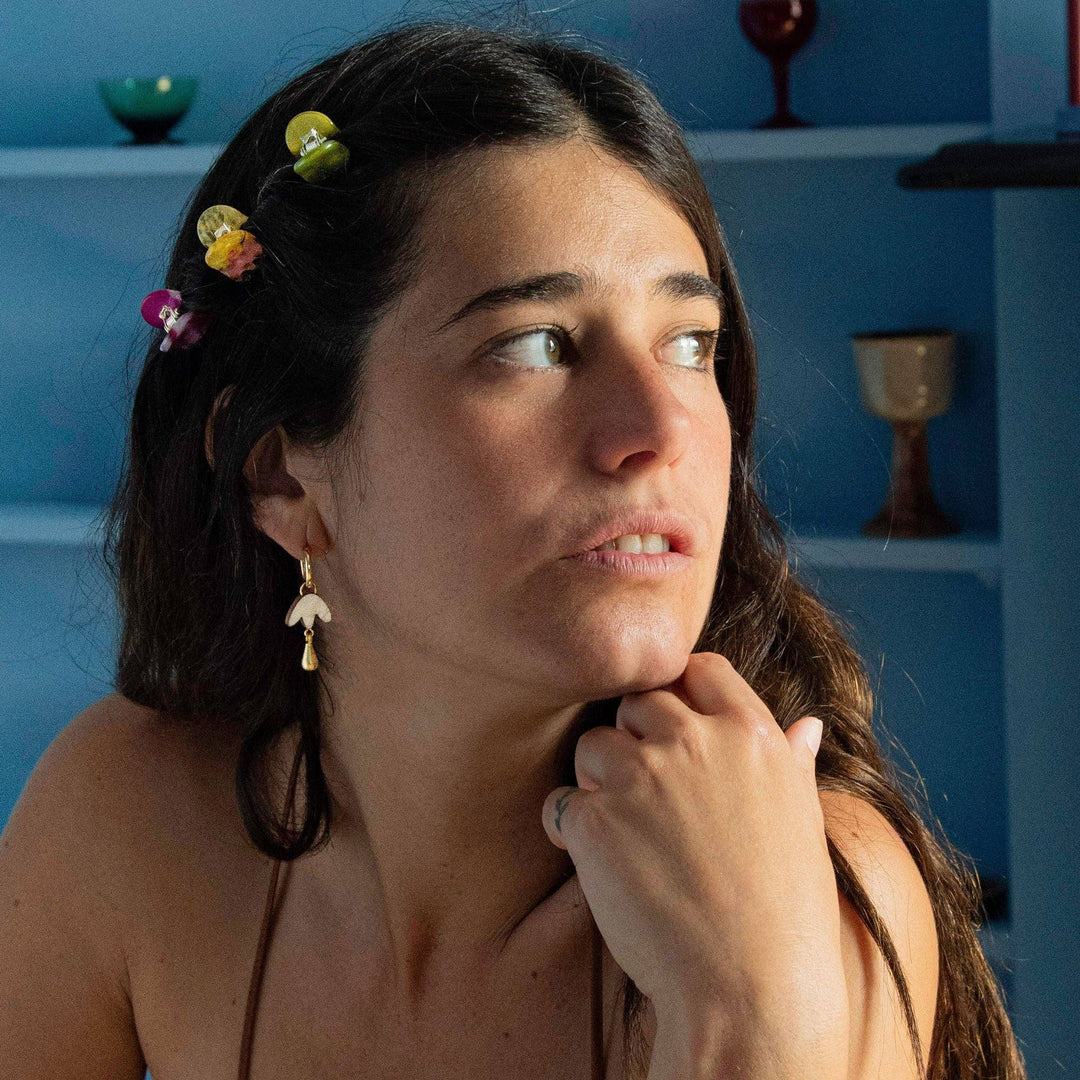 Petal Drop Hoop Earrings in Blue Abalone Veneer
