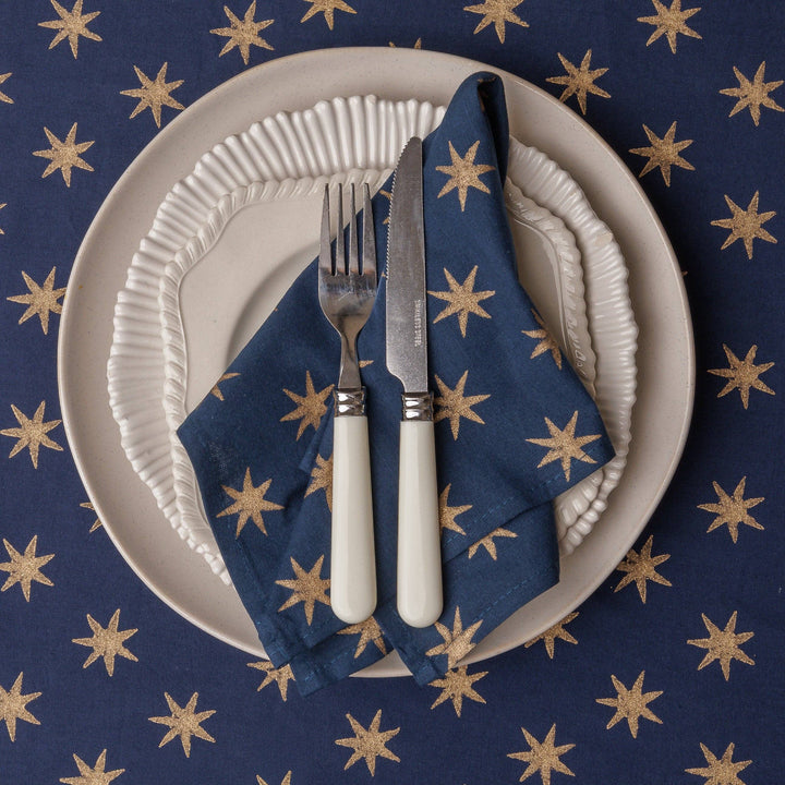 PRE-ORDER: Gold Star Block Print Tablecloth in Twilight Blue
