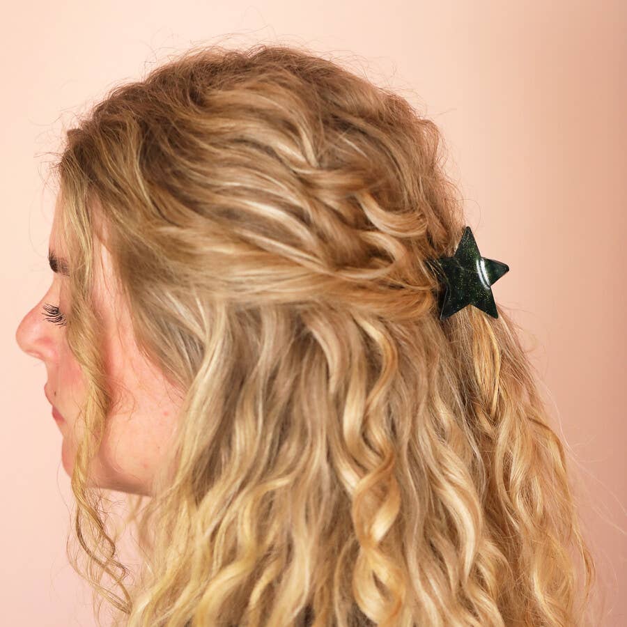 Mini Dark Green Star Hair Clip