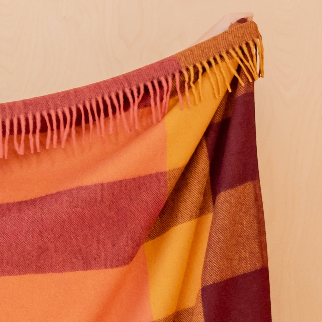 Recycled Wool Blanket in Ochre Bold Check