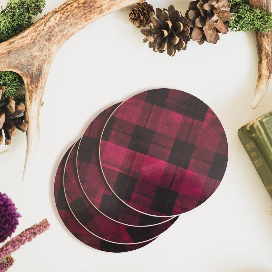 Burgundy Tartan Round Coaster