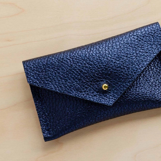 Leather Card Purse - Metallic Navy