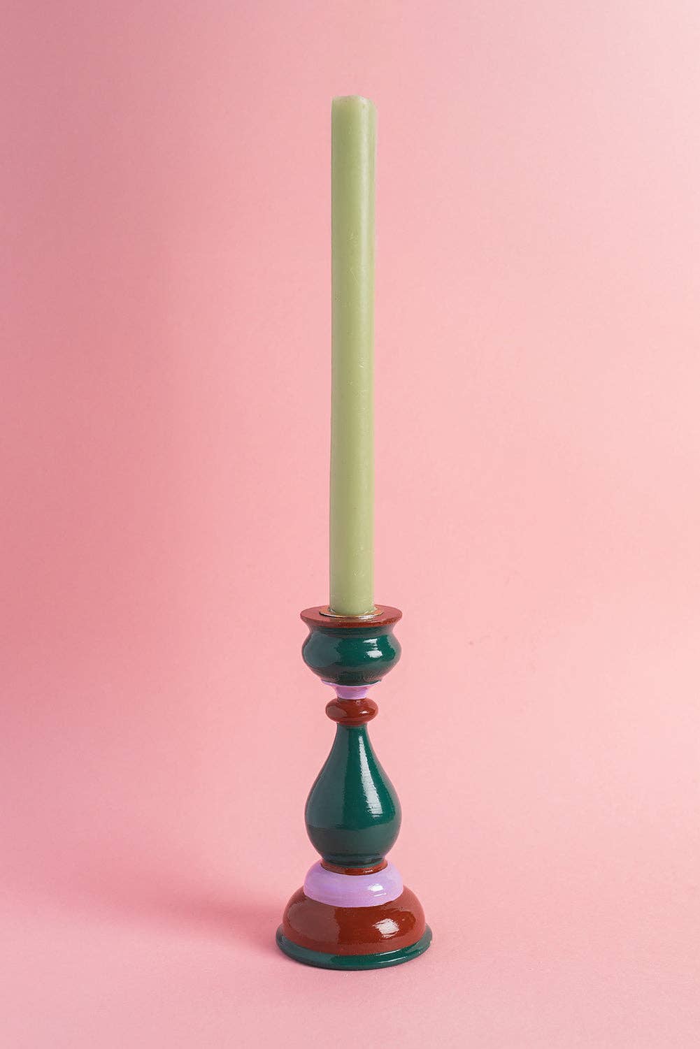 Green & Purple Hand Painted Wooden Candle Holder