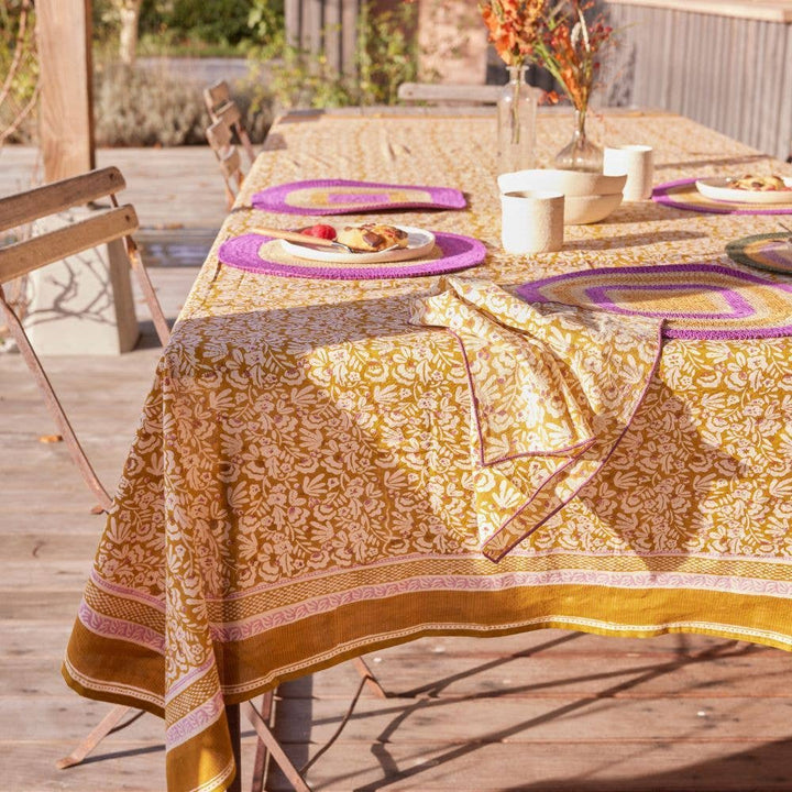 Iris Tablecloth in Ochre & Violet