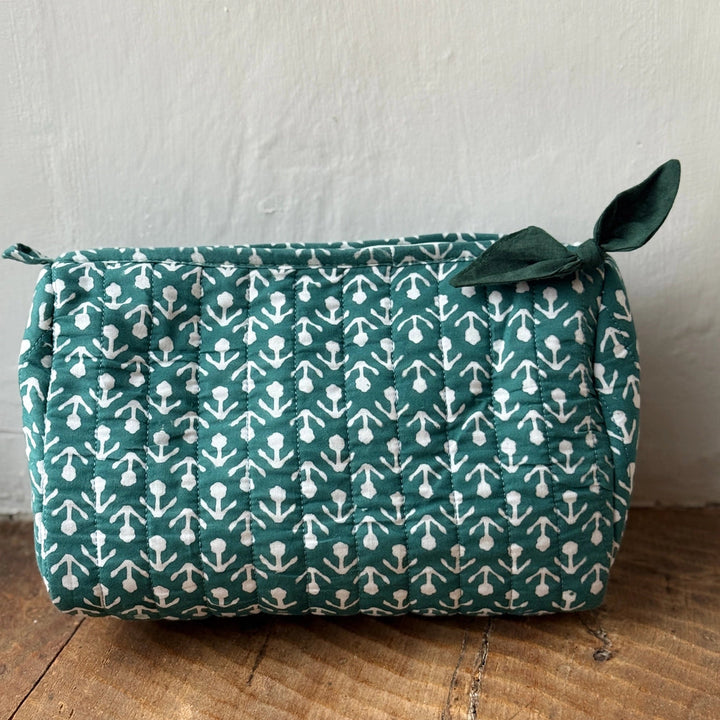 Hand Block Printed Wash Bag in Peacock Green