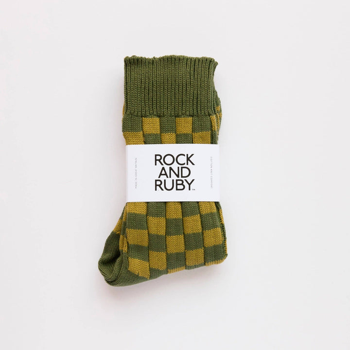 Hunter Green Edward Checked Cotton Socks