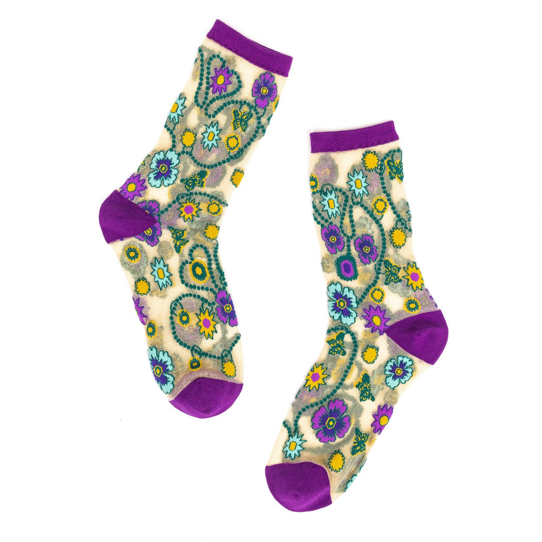 Jewelled Floral Gold Shimmer Sheer Socks