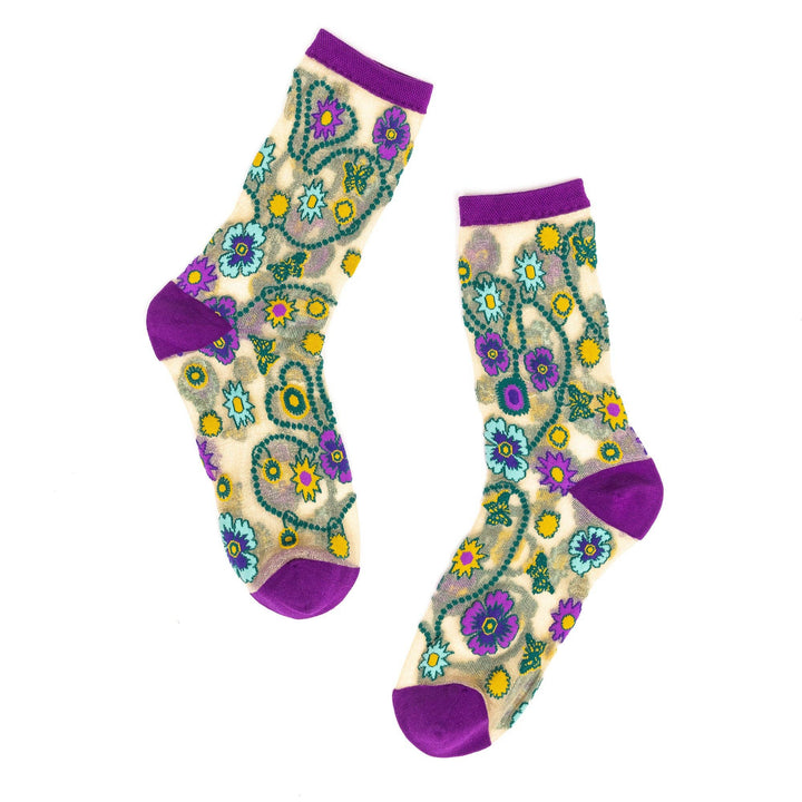 Jewelled Floral Gold Shimmer Sheer Socks