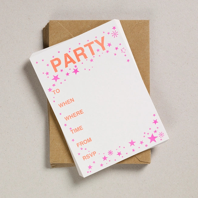 Pink & Orange Party Invites - Pack of 12
