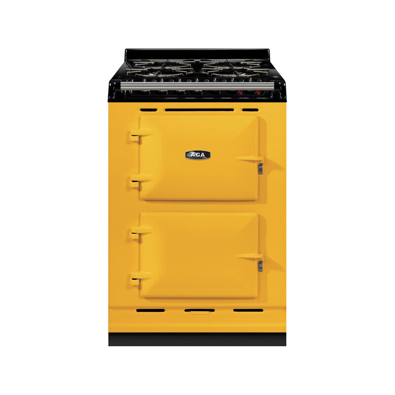 Mustard aga module gas hob infront of white background