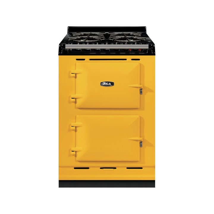 Mustard aga module gas hob infront of white background