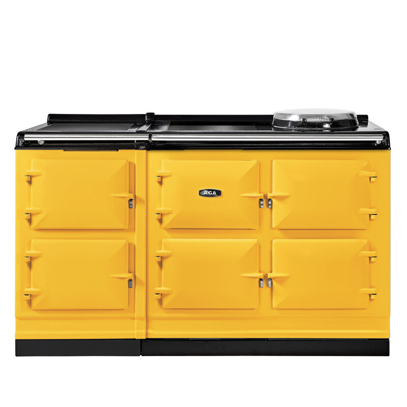 Mustard AGA eR7i Series 150 Electric stove with black accents on a white background