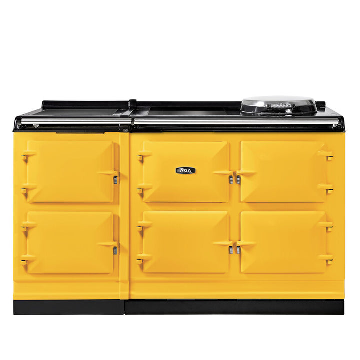 Mustard AGA eR7i Series 150 Electric stove with black accents on a white background