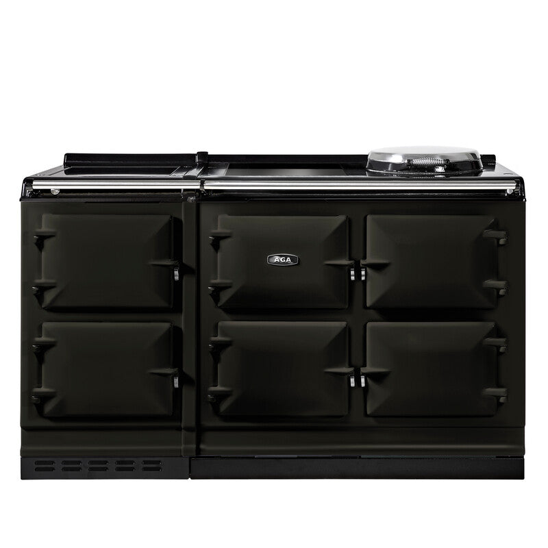 Black with steel trim AGA eR7i Series 150 Electric range cooker on a white background