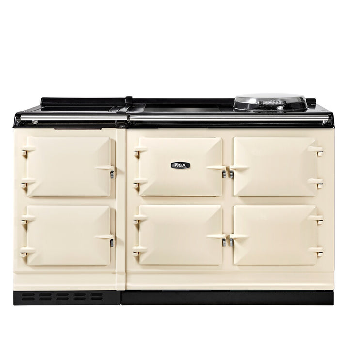 linen-colored AGA eR7i Series 150 Electric stove with black cooktop on a white background