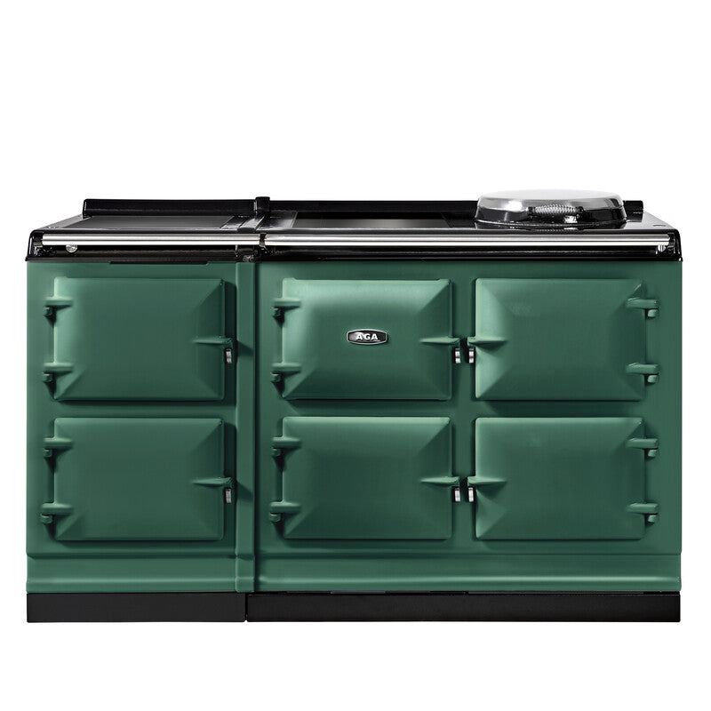 Green AGA eR7i Series 150 Electric with Induction Hob + Warming Plate stove on a white background