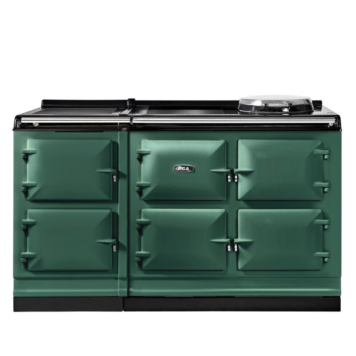Green AGA eR7i Series 150 Electric with Induction Hob + Warming Plate stove on a white background