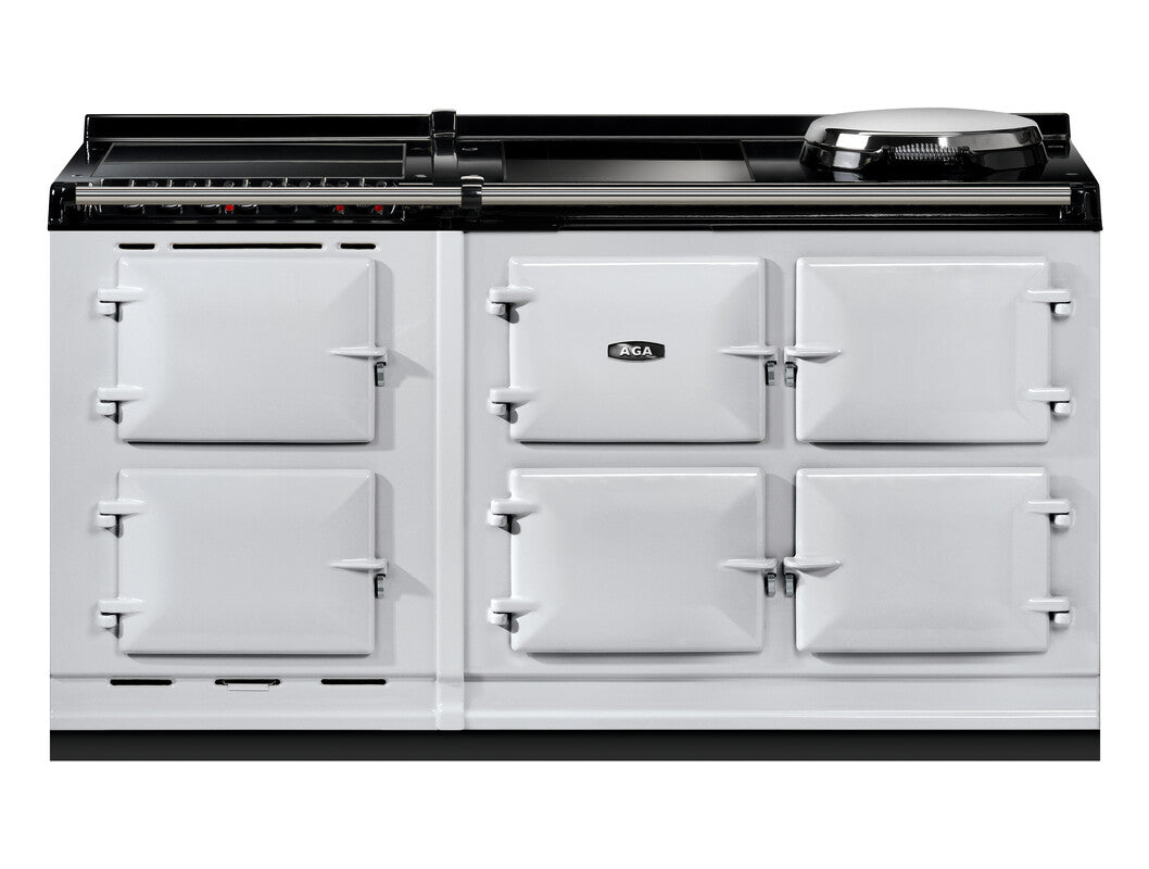 Pearl Ashes AGA eR7i Series 150 Electric with Induction Hob + Warming Plate AGA kitchen range cooker on a white background