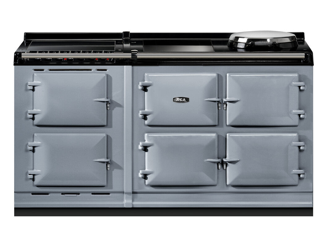 Slate AGA eR7i Series 150 Electric with Induction Hob + Warming Plate kitchen stove with black accents on a white background