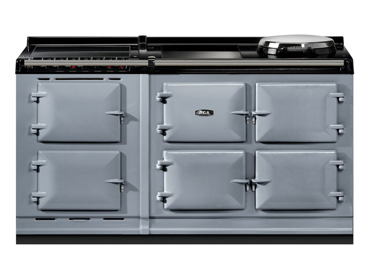 Slate AGA eR7i Series 150 Electric with Induction Hob + Warming Plate kitchen stove with black accents on a white background