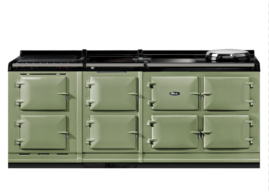 Green Aga er7i 210cm range cooker on a white background