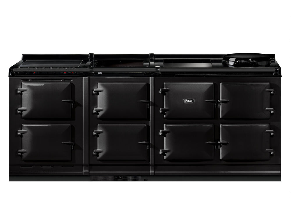 Black Aga er7i 210cm range cooker on a white background