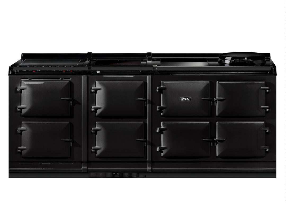 Black Aga er7i 210cm range cooker on a white background