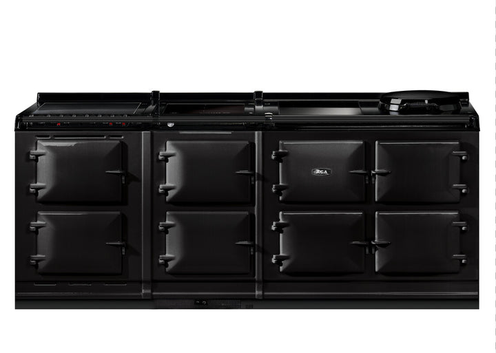 Black Aga er7i 210cm range cooker on a white background