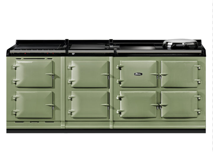 Green Aga er7i 210cm range cooker on a white background