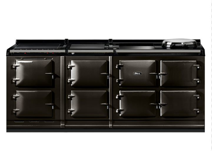 Black Aga er7i 210cm range cooker on a white background