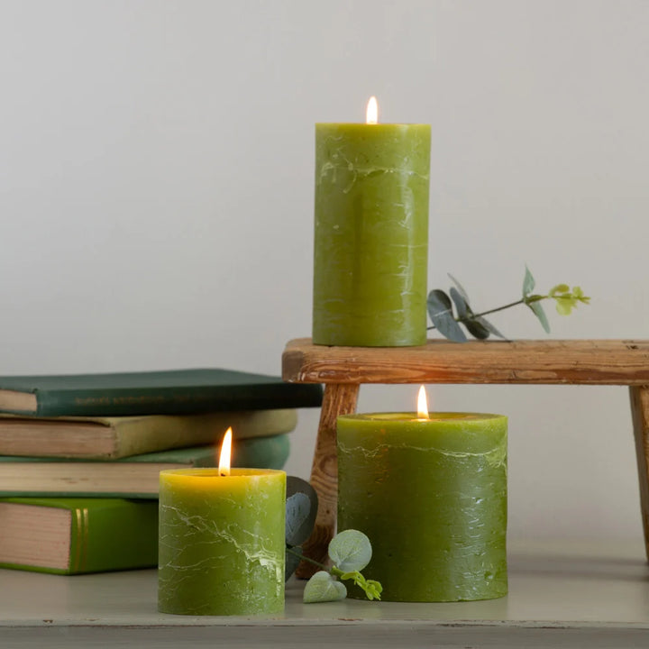 Rustic Pillar Candle in Olive