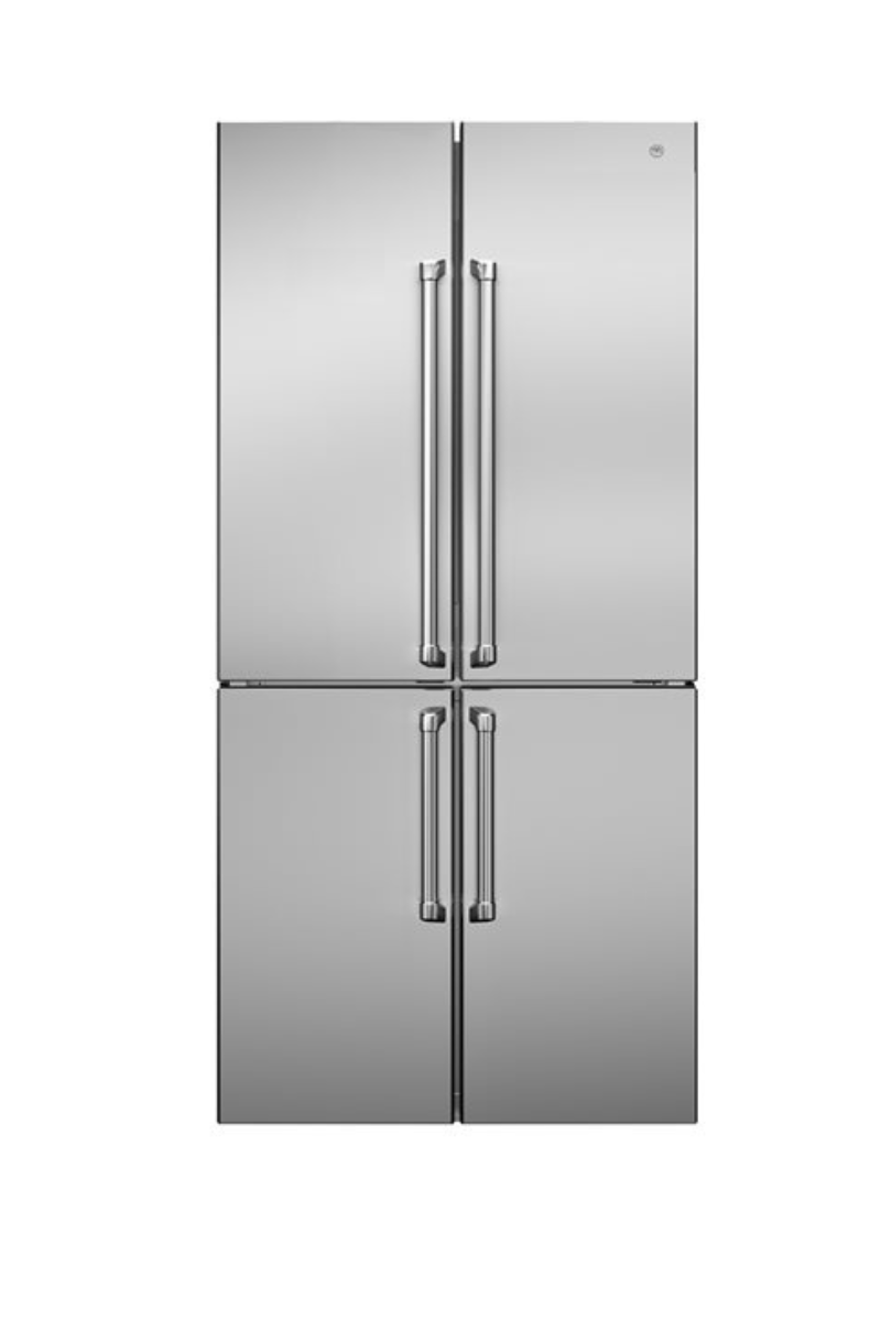 Bertazzoni Master Series Cross door refrigerator in stainless steel inf front of a white background